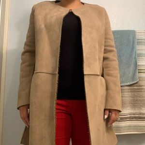 Reversible faux suede/shearling coat